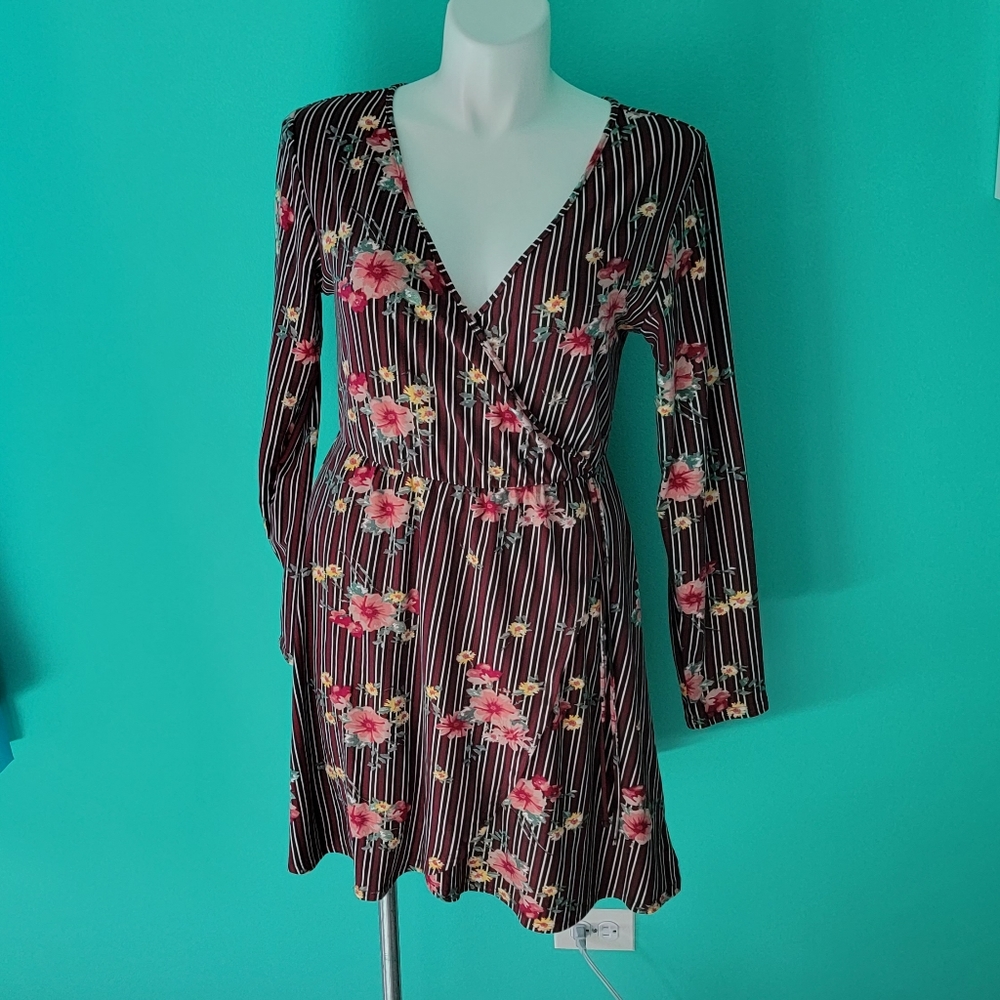 Long Sleeve Faux Wrap Dress